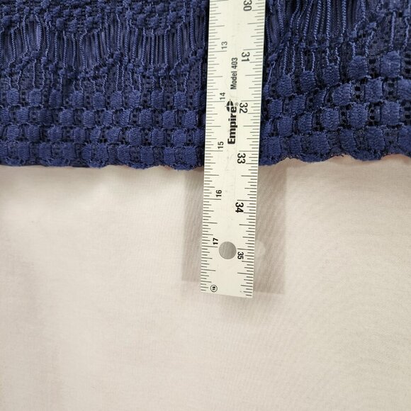 Tiana B Lace Sheath Pencil Dress Sz Large Navy Blue Crochet Overlay Short Sleeve - Picture 4 of 8